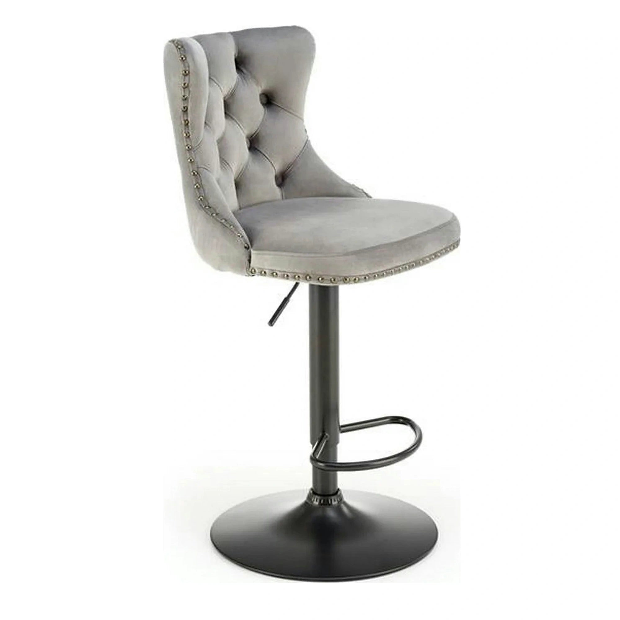 Scaun bar H117, gri/negru, stofa catifelata/otel, 47x52x96/118 cm
