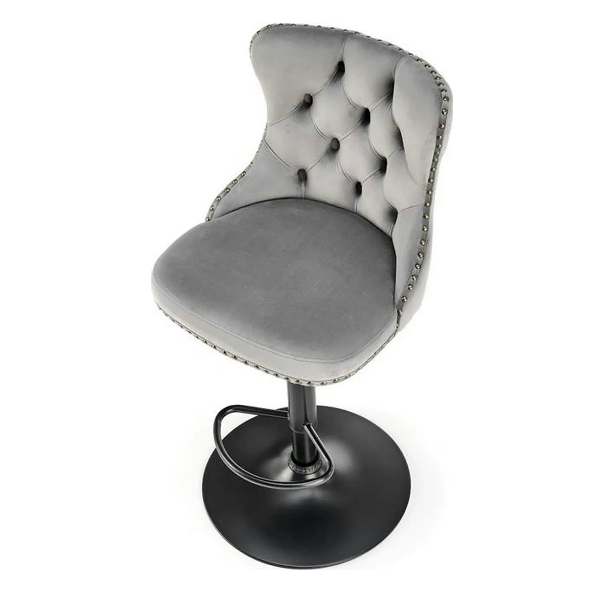 Scaun bar H117, gri/negru, stofa catifelata/otel, 47x52x96/118 cm