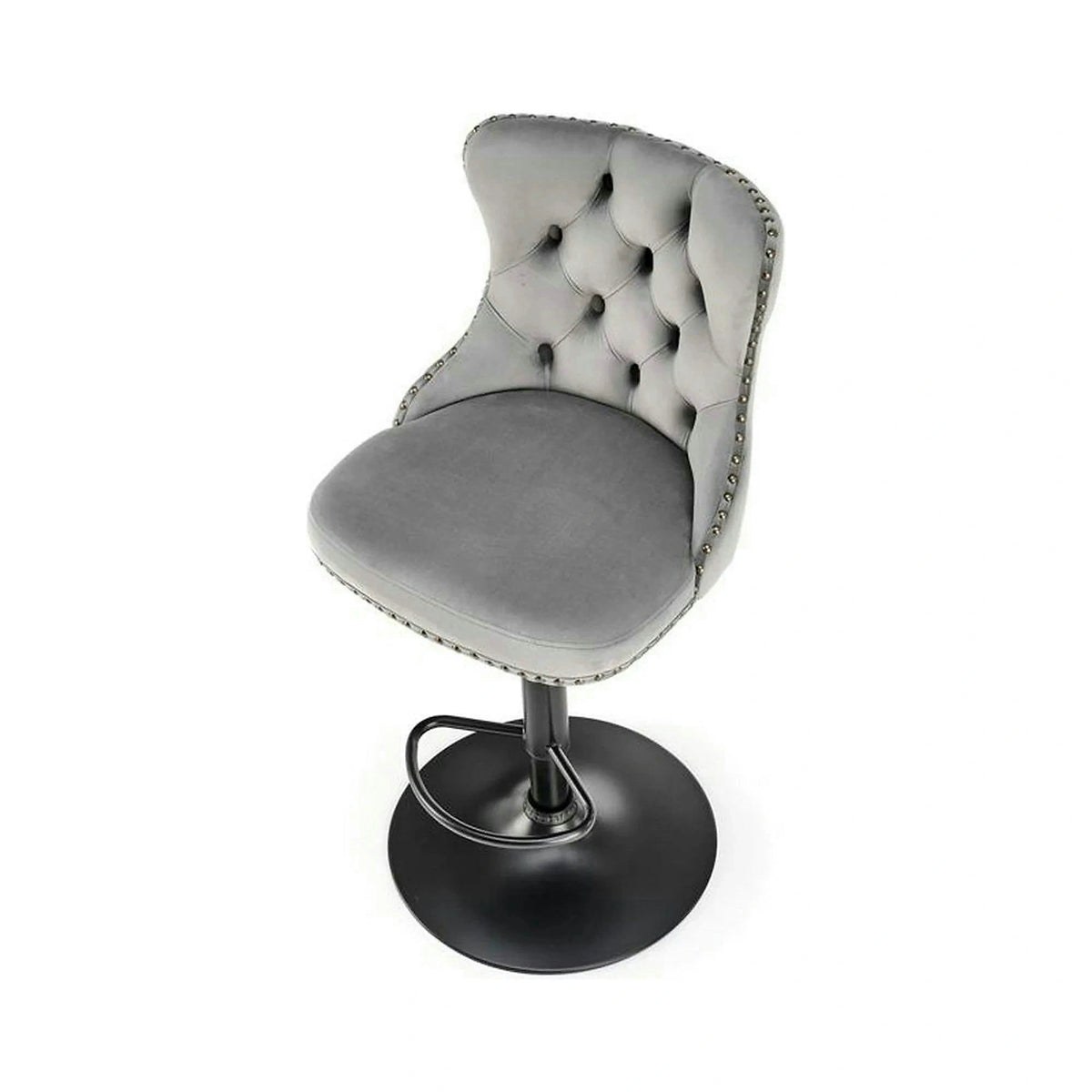 Scaun bar H117, gri/negru, stofa catifelata/otel, 47x52x96/118 cm