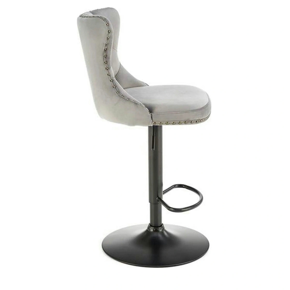 Scaun bar H117, gri/negru, stofa catifelata/otel, 47x52x96/118 cm