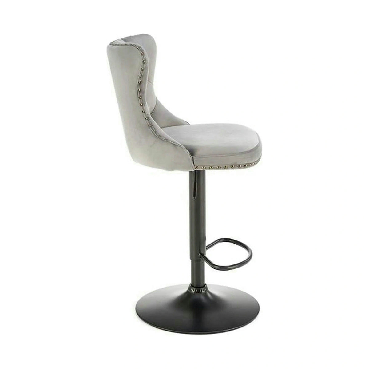 Scaun bar H117, gri/negru, stofa catifelata/otel, 47x52x96/118 cm