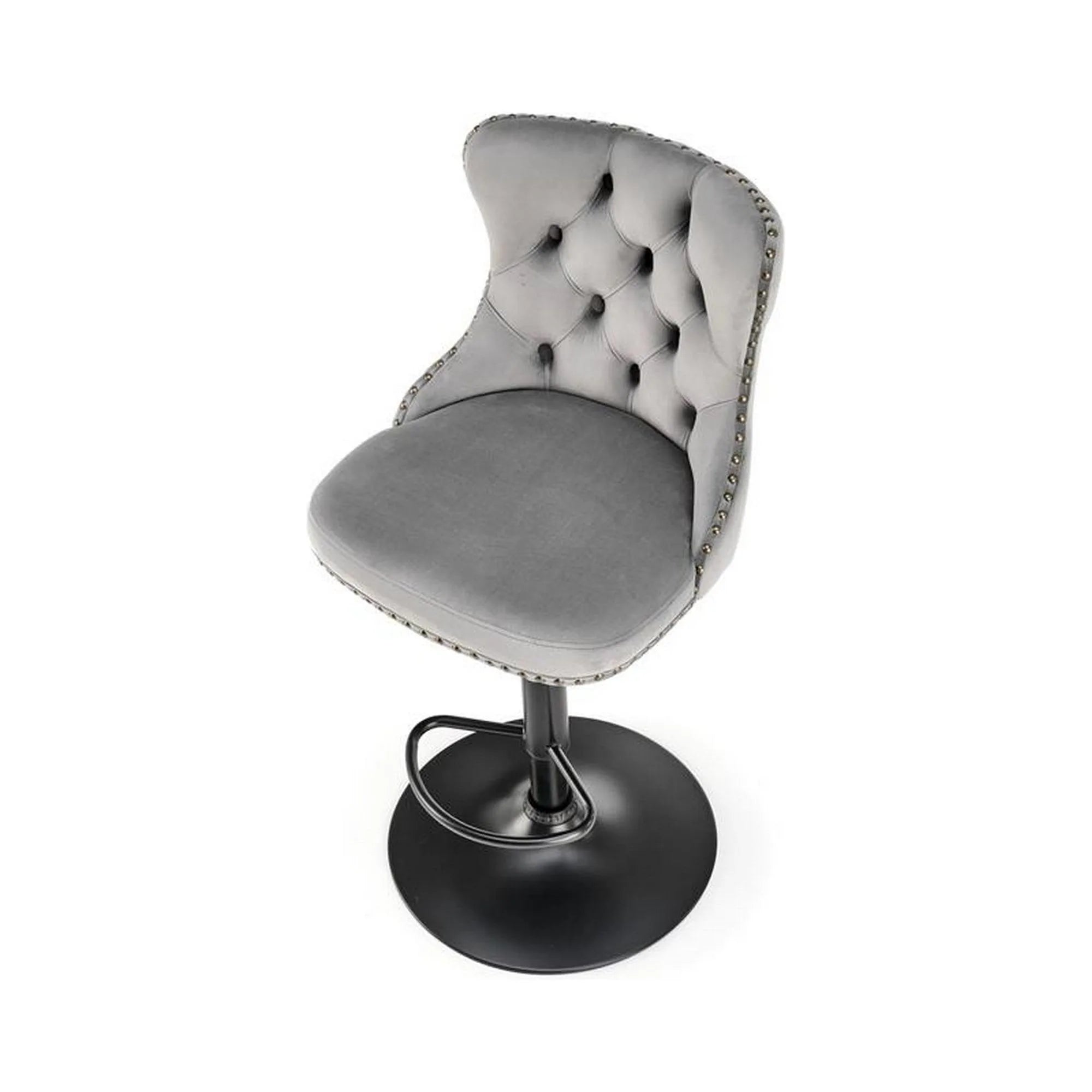 Scaun bar H117, gri/negru, stofa catifelata/otel, 47x52x96/118 cm