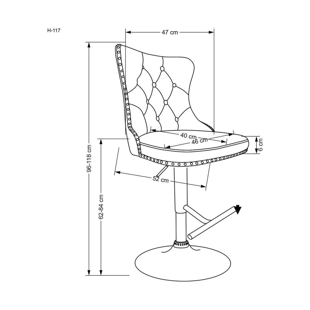 Scaun bar H117, verde/negru, stofa catifelata/otel, 47x52x96/118 cm
