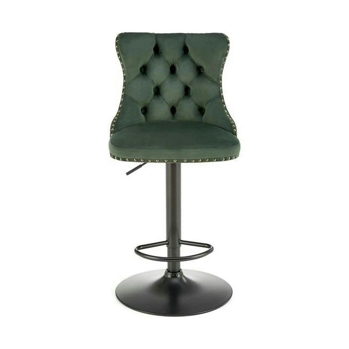 Scaun bar H117, verde/negru, stofa catifelata/otel, 47x52x96/118 cm
