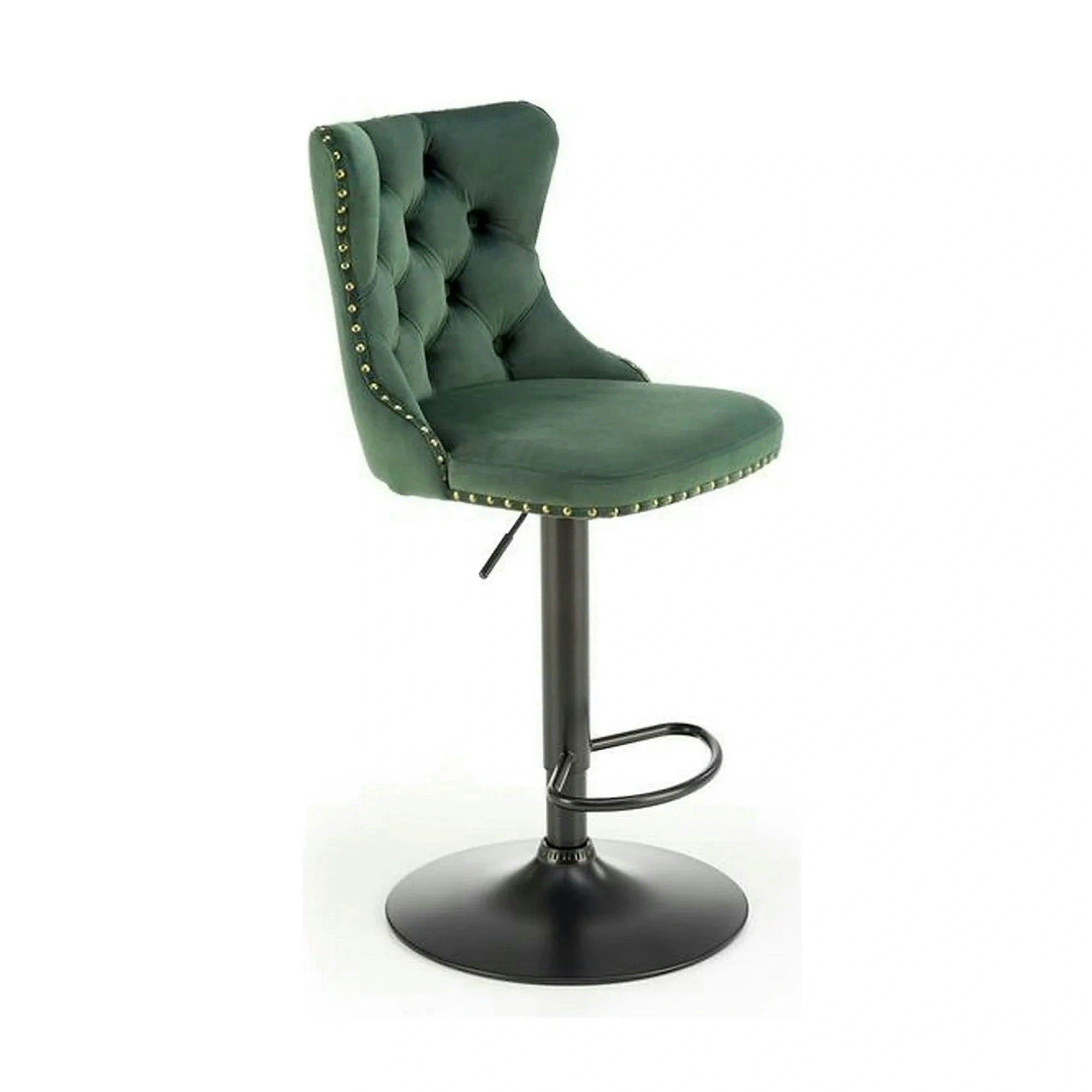 Scaun bar H117, verde/negru, stofa catifelata/otel, 47x52x96/118 cm