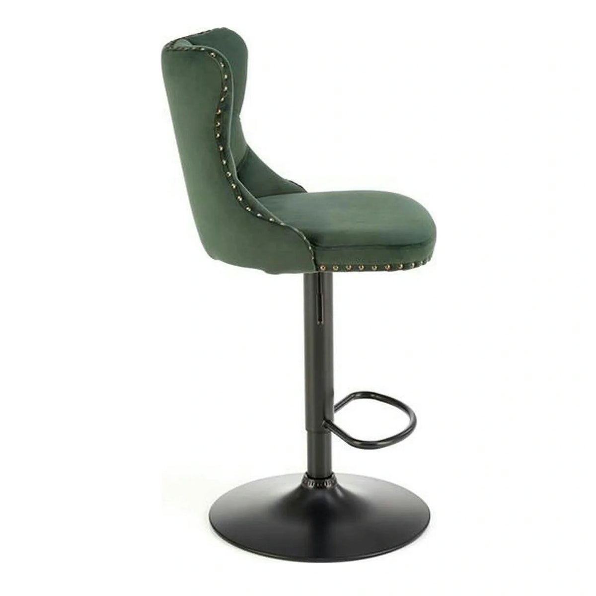 Scaun bar H117, verde/negru, stofa catifelata/otel, 47x52x96/118 cm