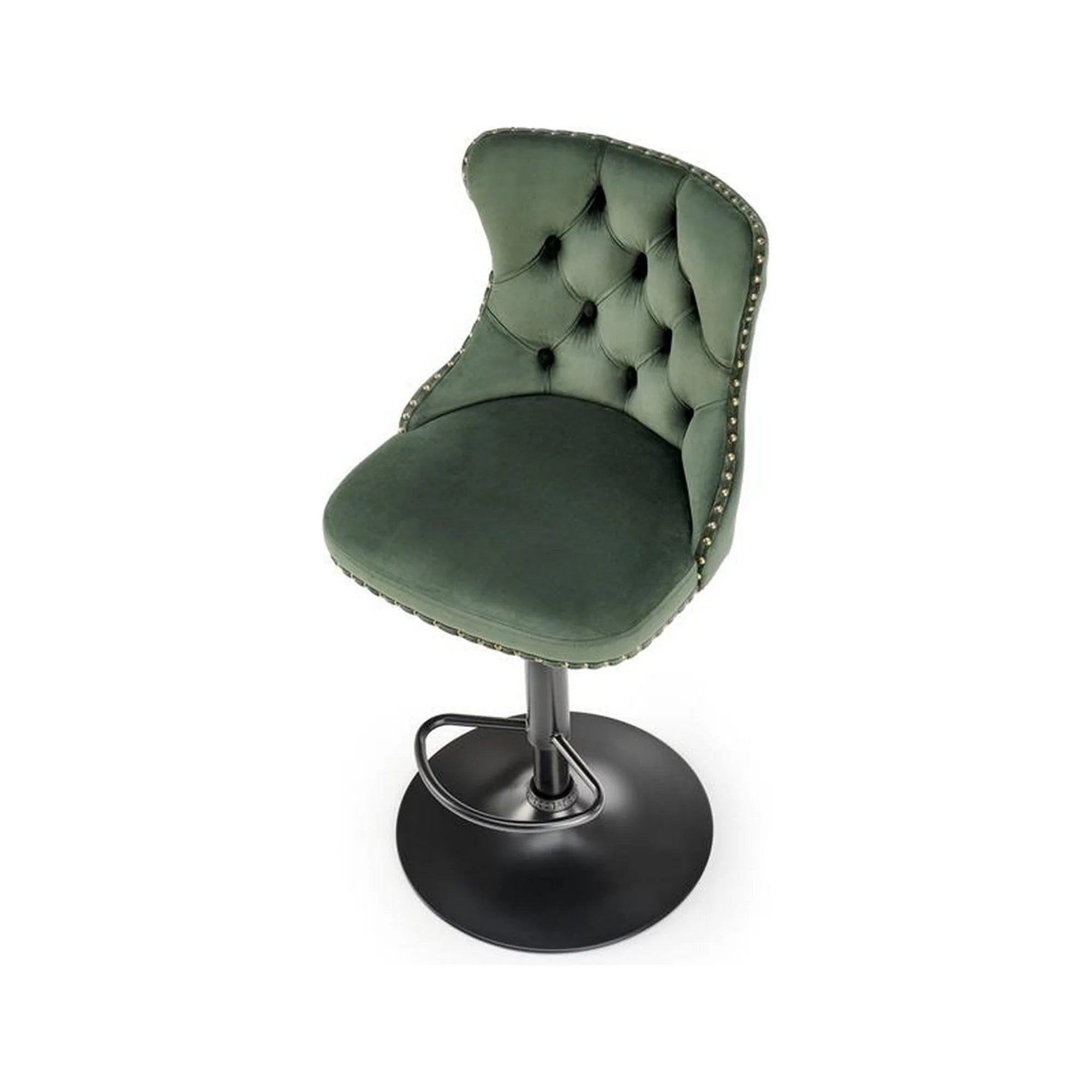 Scaun bar H117, verde/negru, stofa catifelata/otel, 47x52x96/118 cm