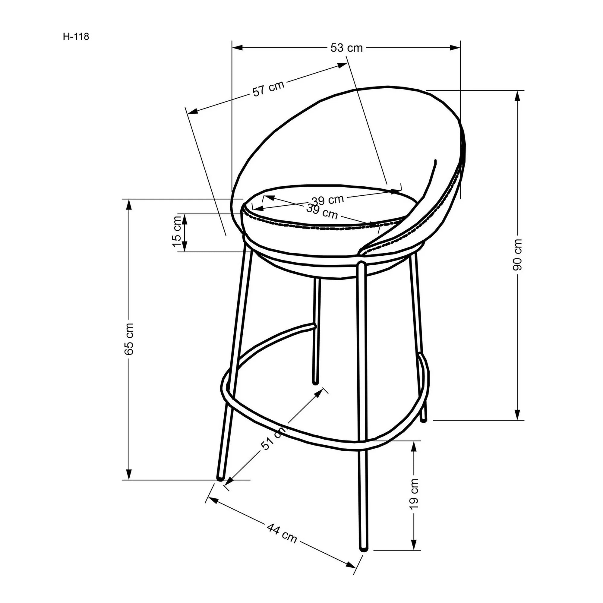 Scaun bar H118, bej deschis/negru, stofa clasica/otel, 53x57x90 cm