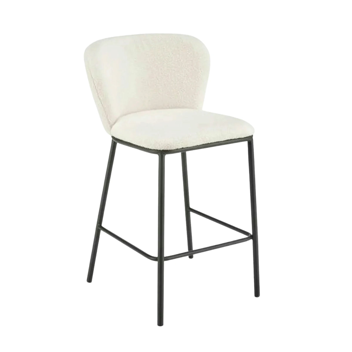 Scaun bar H119, crem/negru, stofa buclata/otel, 54x53x92 cm