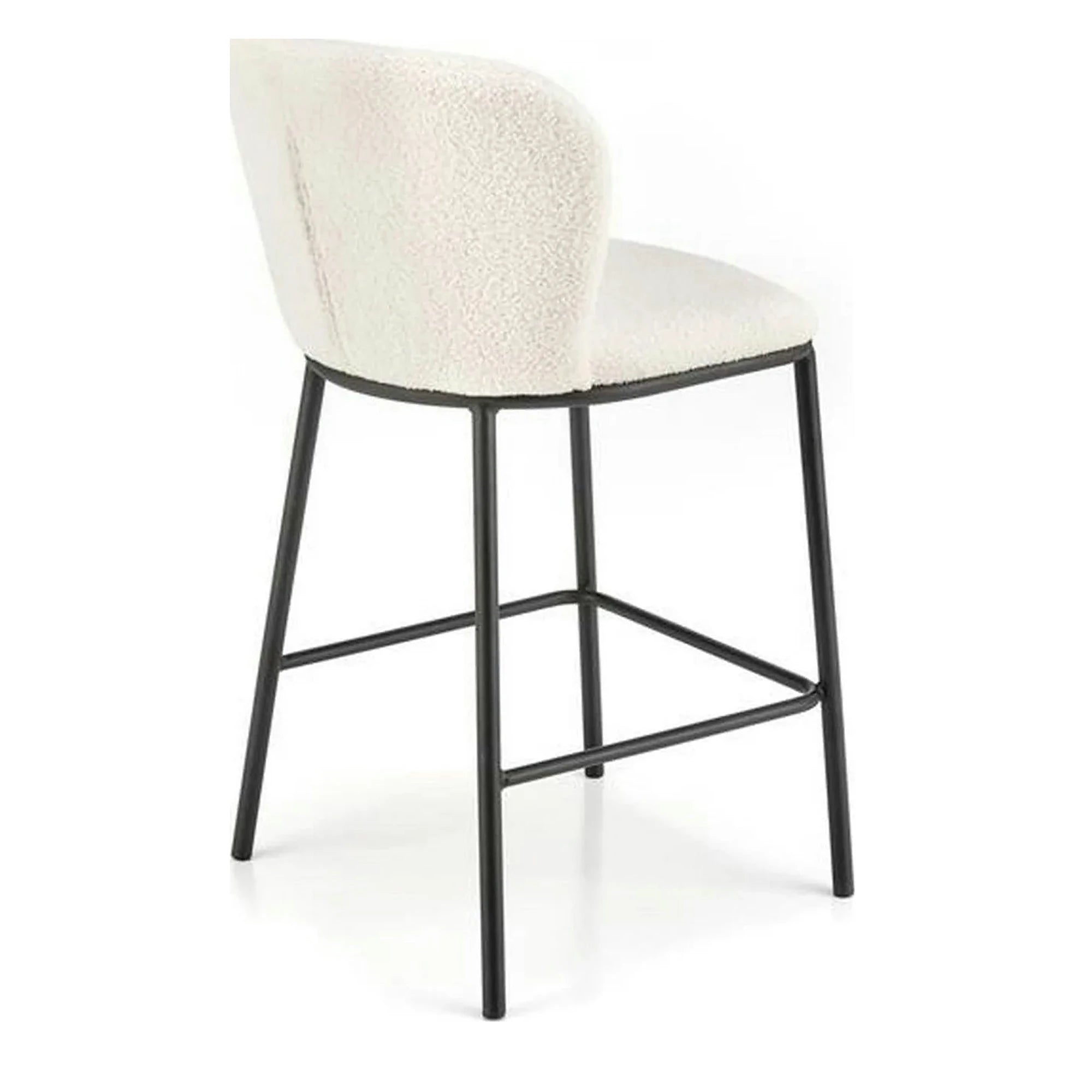 Scaun bar H119, crem/negru, stofa buclata/otel, 54x53x92 cm