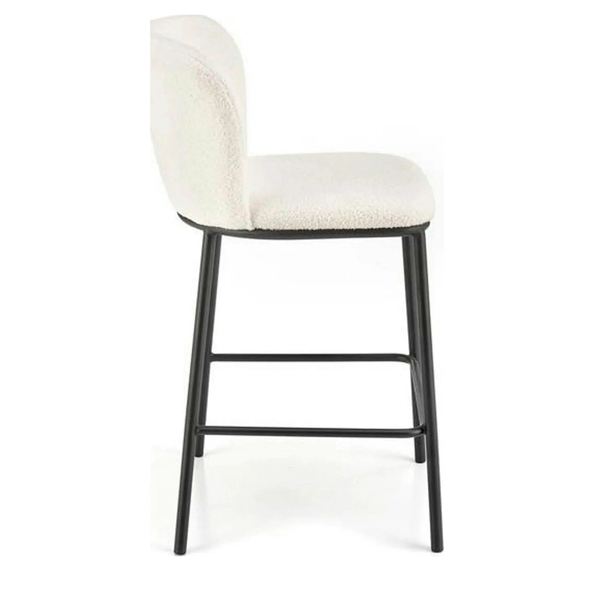 Scaun bar H119, crem/negru, stofa buclata/otel, 54x53x92 cm