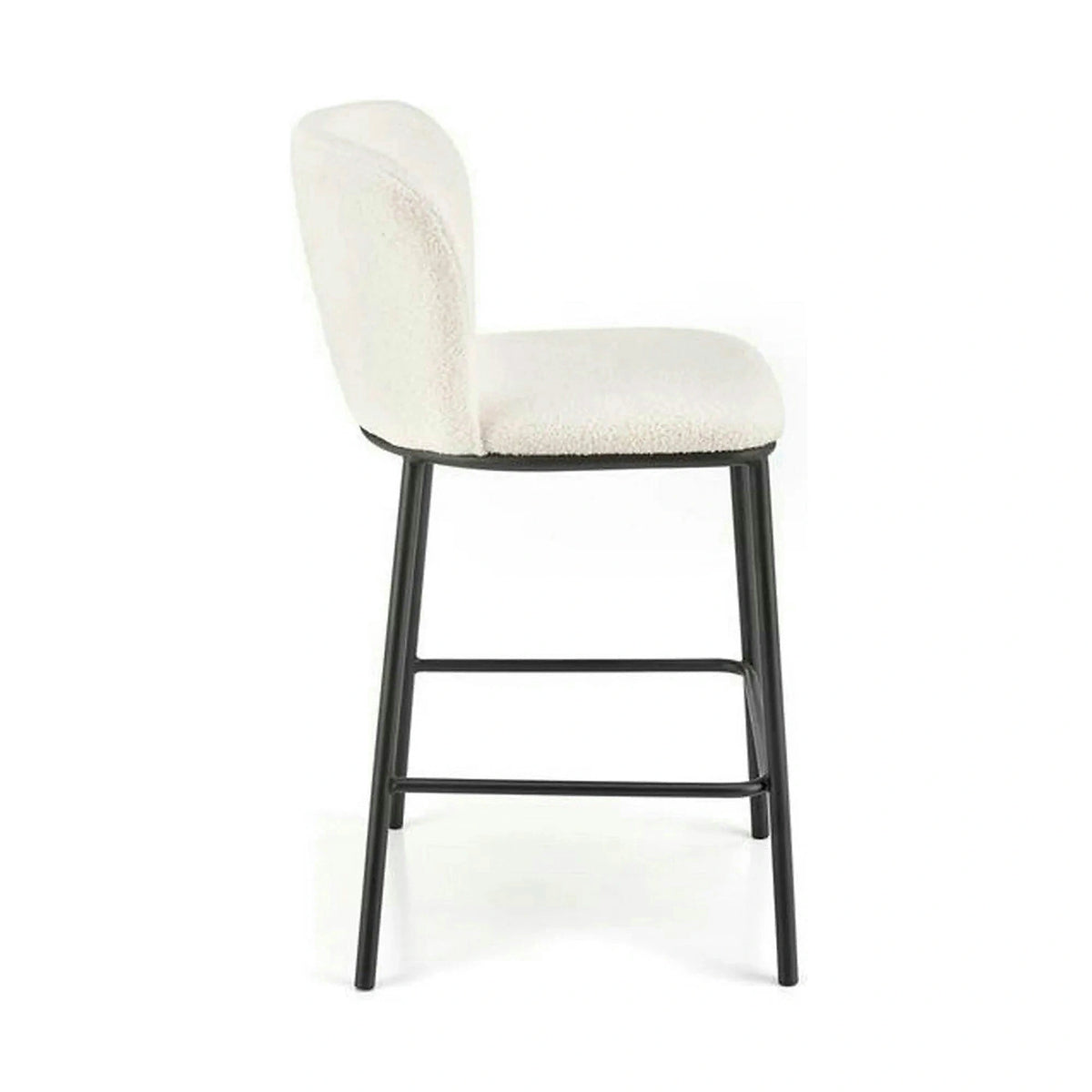 Scaun bar H119, crem/negru, stofa buclata/otel, 54x53x92 cm
