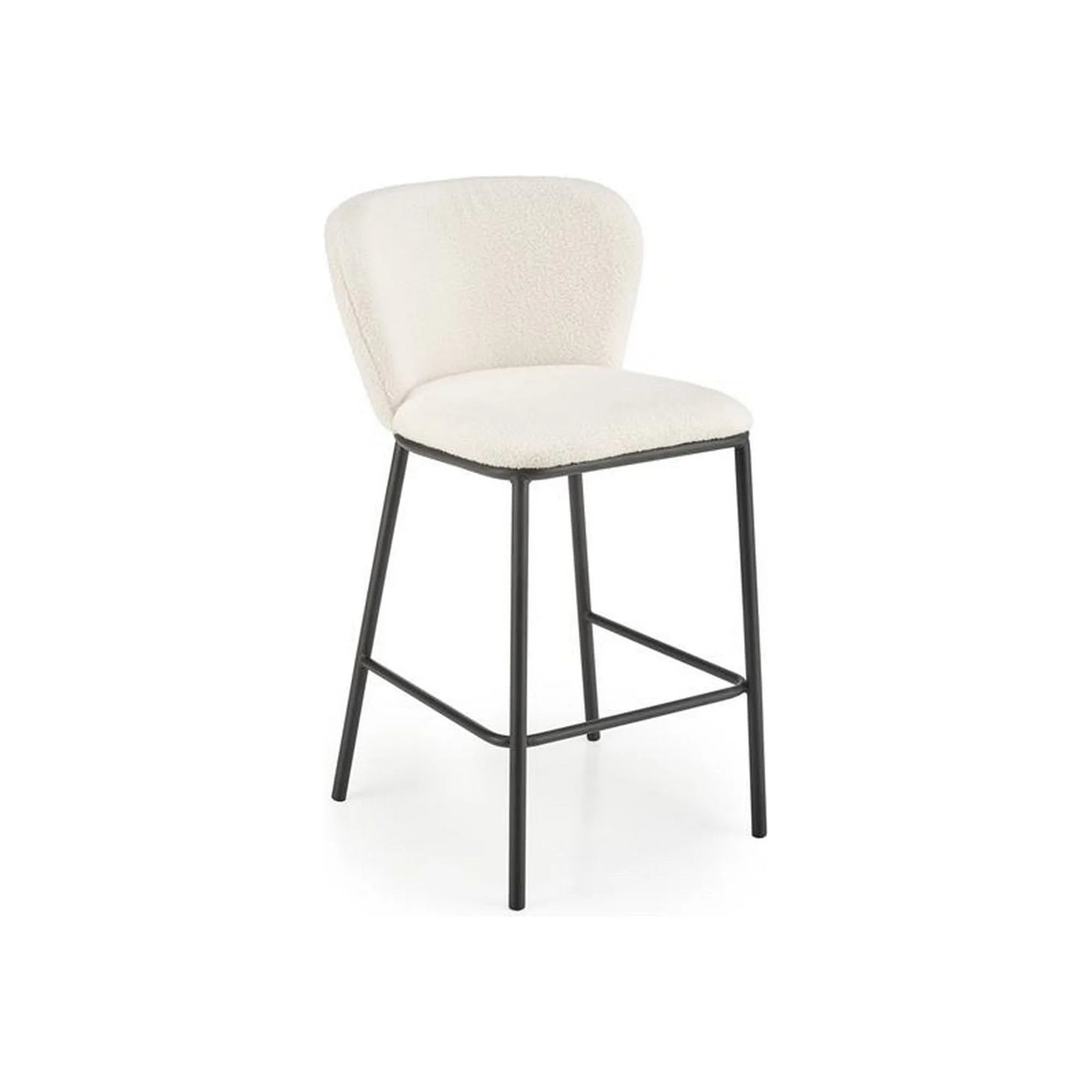 Scaun bar H119, crem/negru, stofa buclata/otel, 54x53x92 cm