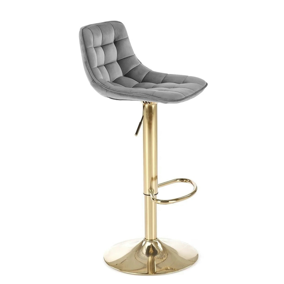 Scaun bar H120, gri/auriu, stofa catifelata/metal, 43x44x84/106 cm