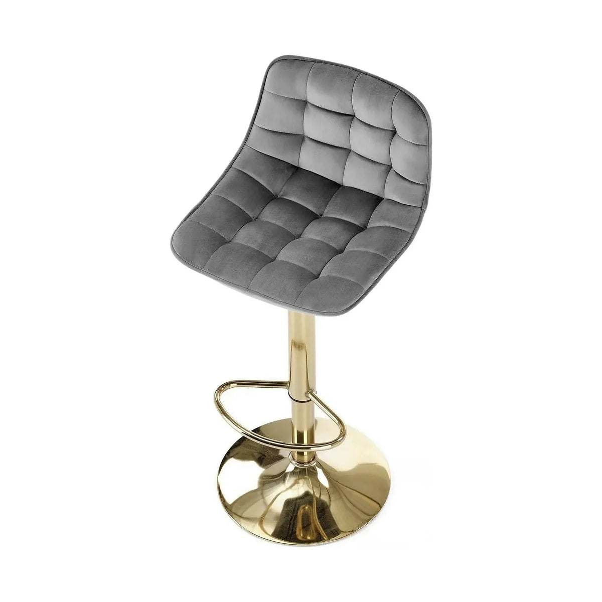 Scaun bar H120, gri/auriu, stofa catifelata/metal, 43x44x84/106 cm