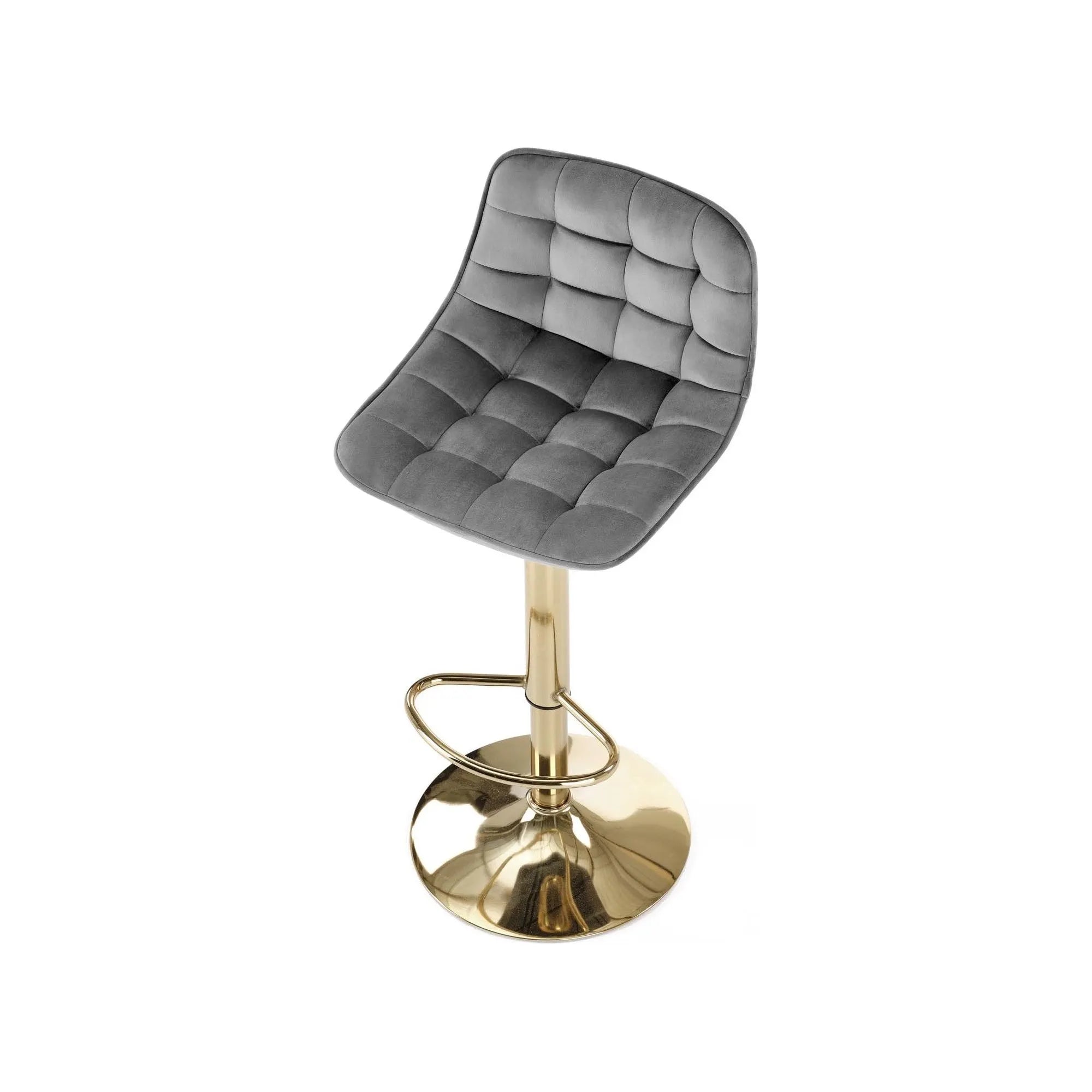 Scaun bar H120, gri/auriu, stofa catifelata/metal, 43x44x84/106 cm