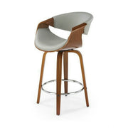 Scaun bar H123, gri/nuc, piele ecologica/placaj/metal, 55x51x91 cm