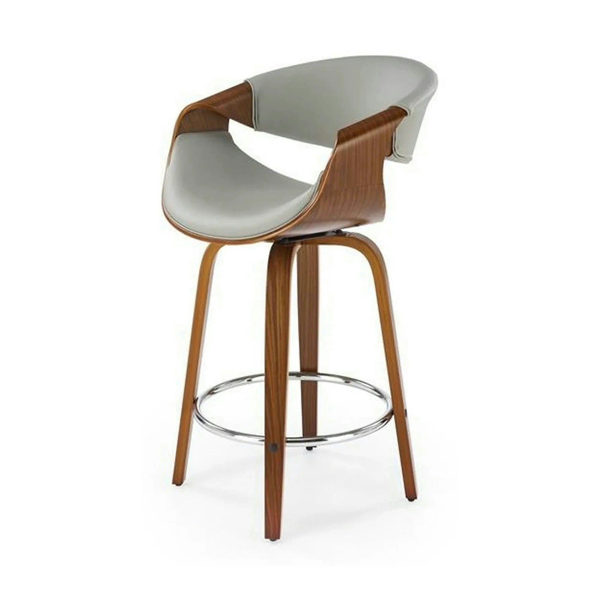 Scaun bar H123, gri/nuc, piele ecologica/placaj/metal, 55x51x91 cm