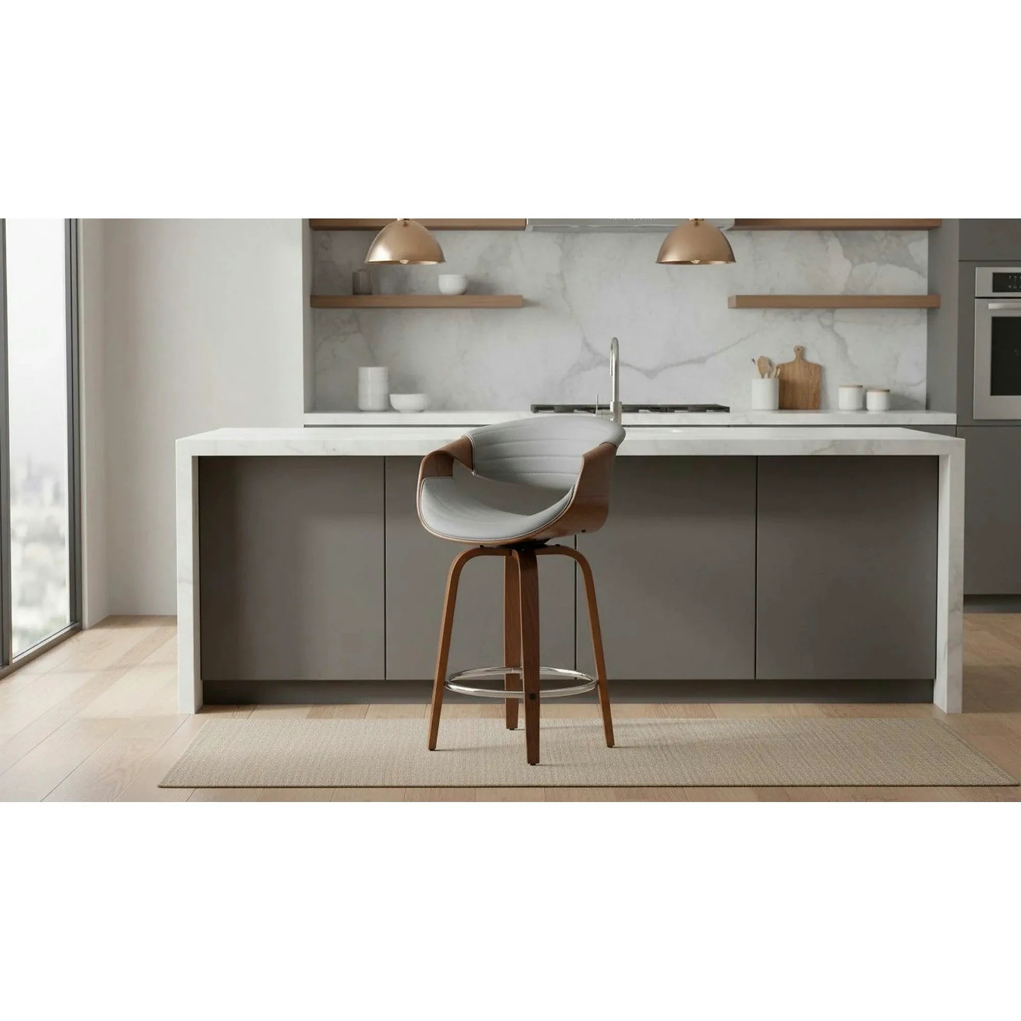 Scaun bar H123, gri/nuc, piele ecologica/placaj/metal, 55x51x91 cm