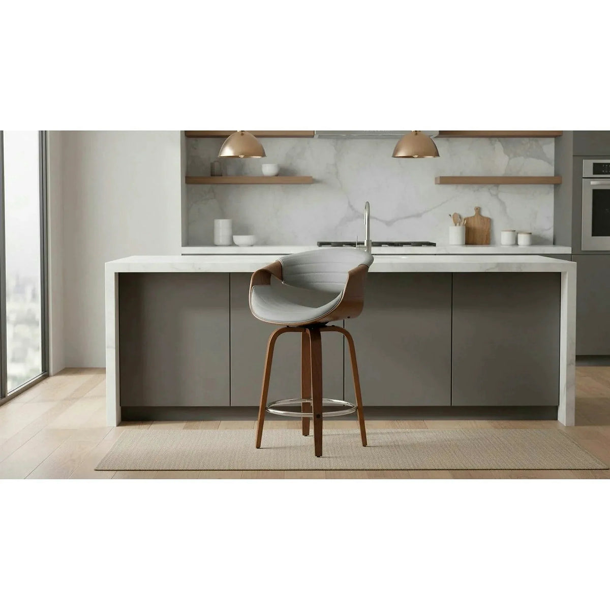 Scaun bar H123, gri/nuc, piele ecologica/placaj/metal, 55x51x91 cm