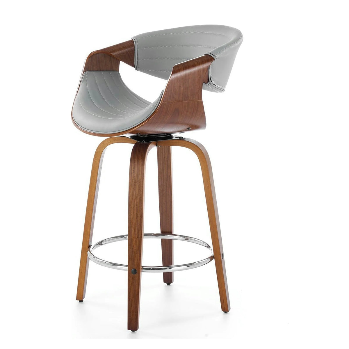Scaun bar H123, gri/nuc, piele ecologica/placaj/metal, 55x51x91 cm