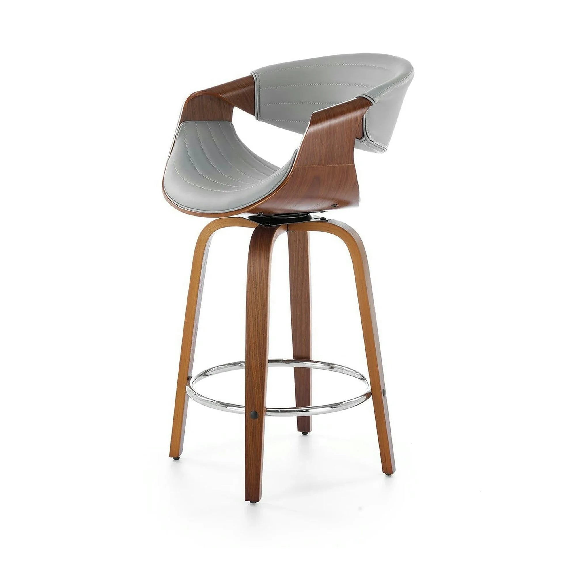 Scaun bar H123, gri/nuc, piele ecologica/placaj/metal, 55x51x91 cm