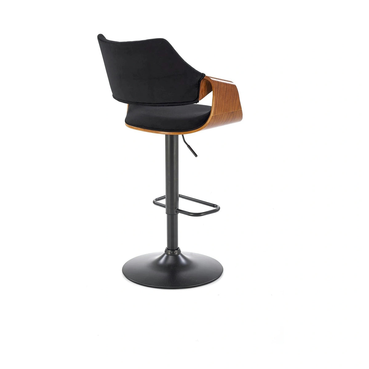 Scaun bar H124, negru/nuc, stofa catifelata/placaj/metal, 55x52x93/114 cm