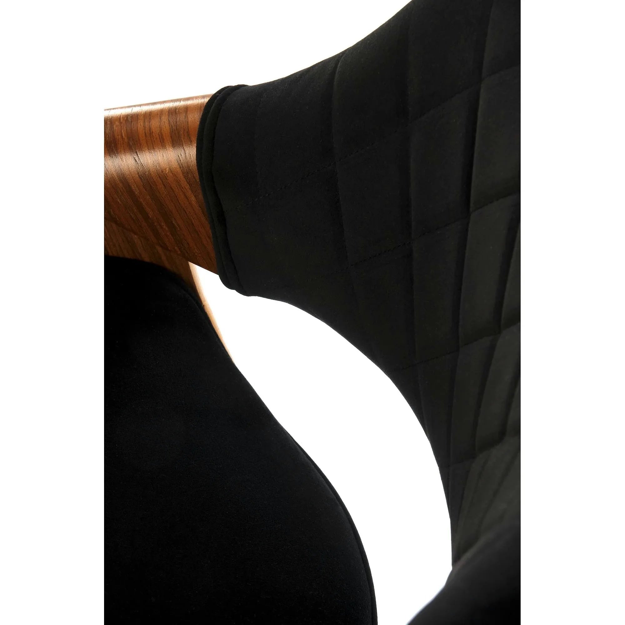 Scaun bar H124, negru/nuc, stofa catifelata/placaj/metal, 55x52x93/114 cm