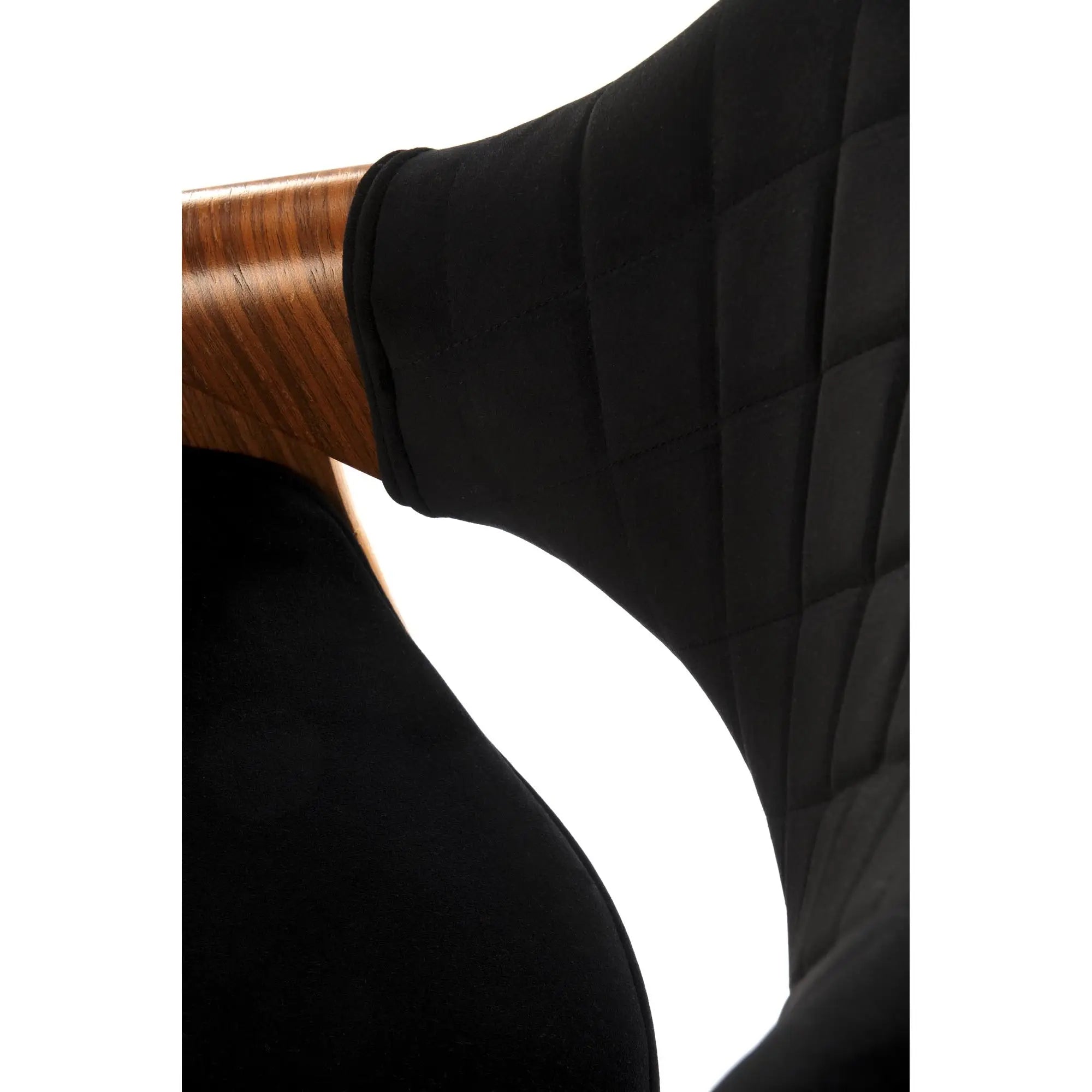 Scaun bar H124, negru/nuc, stofa catifelata/placaj/metal, 55x52x93/114 cm