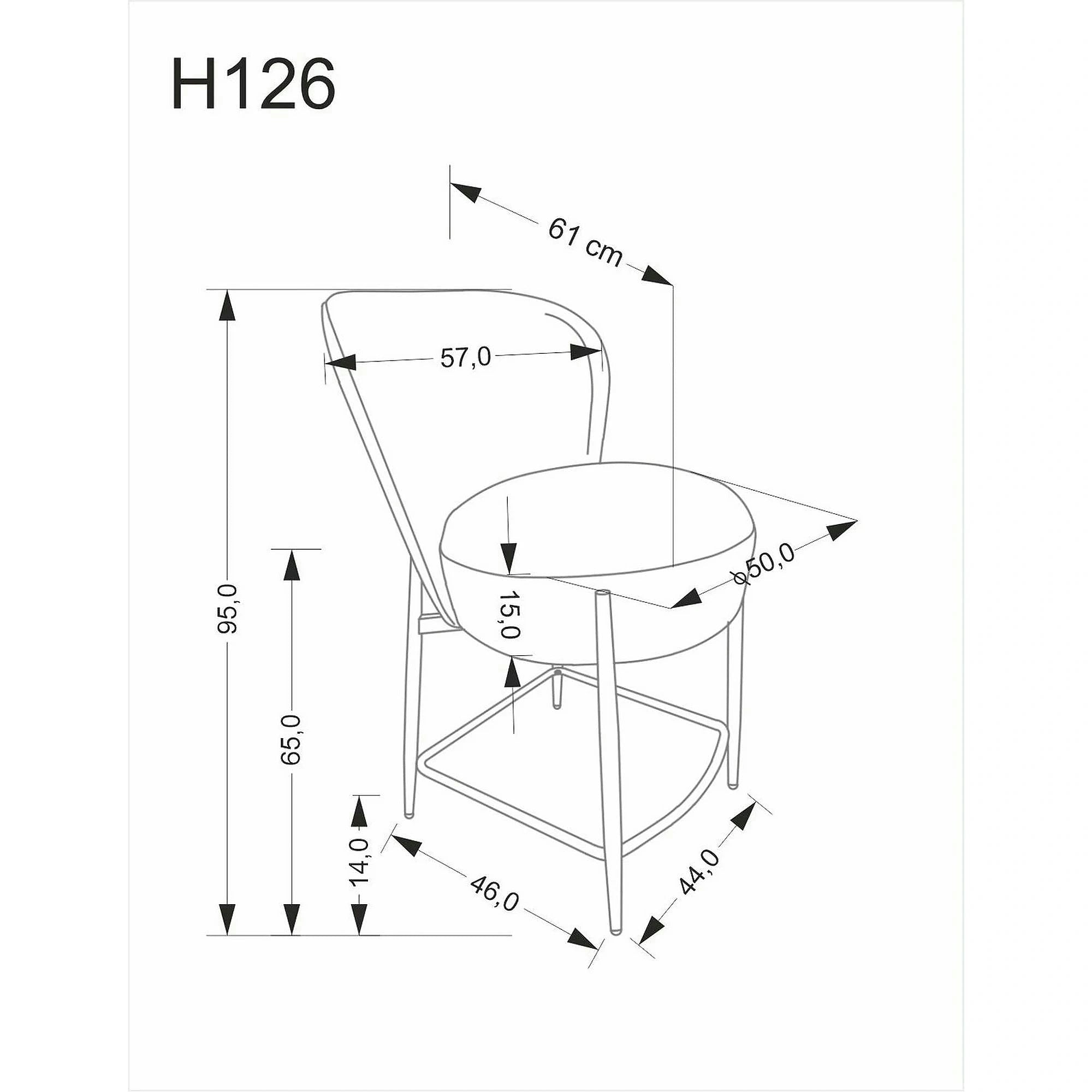 Scaun bar H126, gri/negru, stofa/metal, 57x61x95 cm