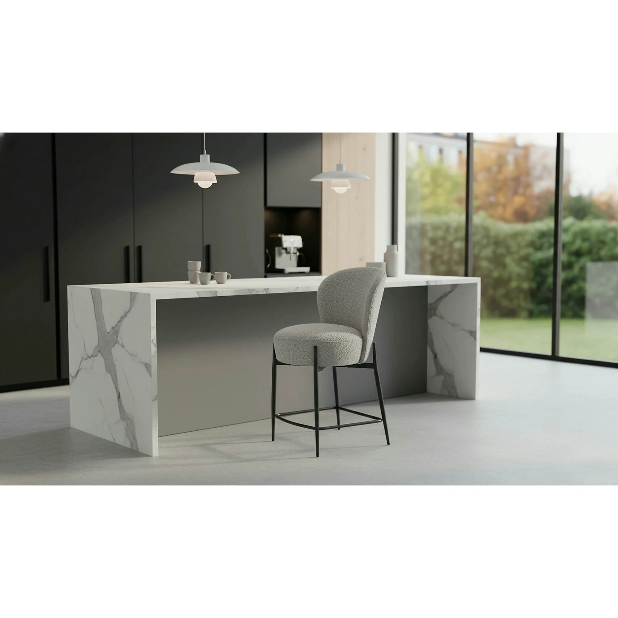 Scaun bar H126, gri/negru, stofa/metal, 57x61x95 cm