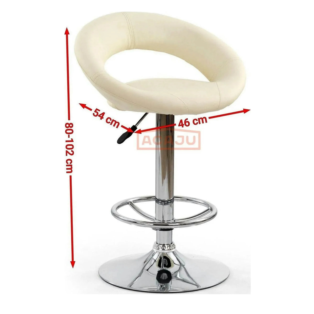 Scaun bar H15, crem/crom, piele ecologica/metal, 54x46x80/102 cm