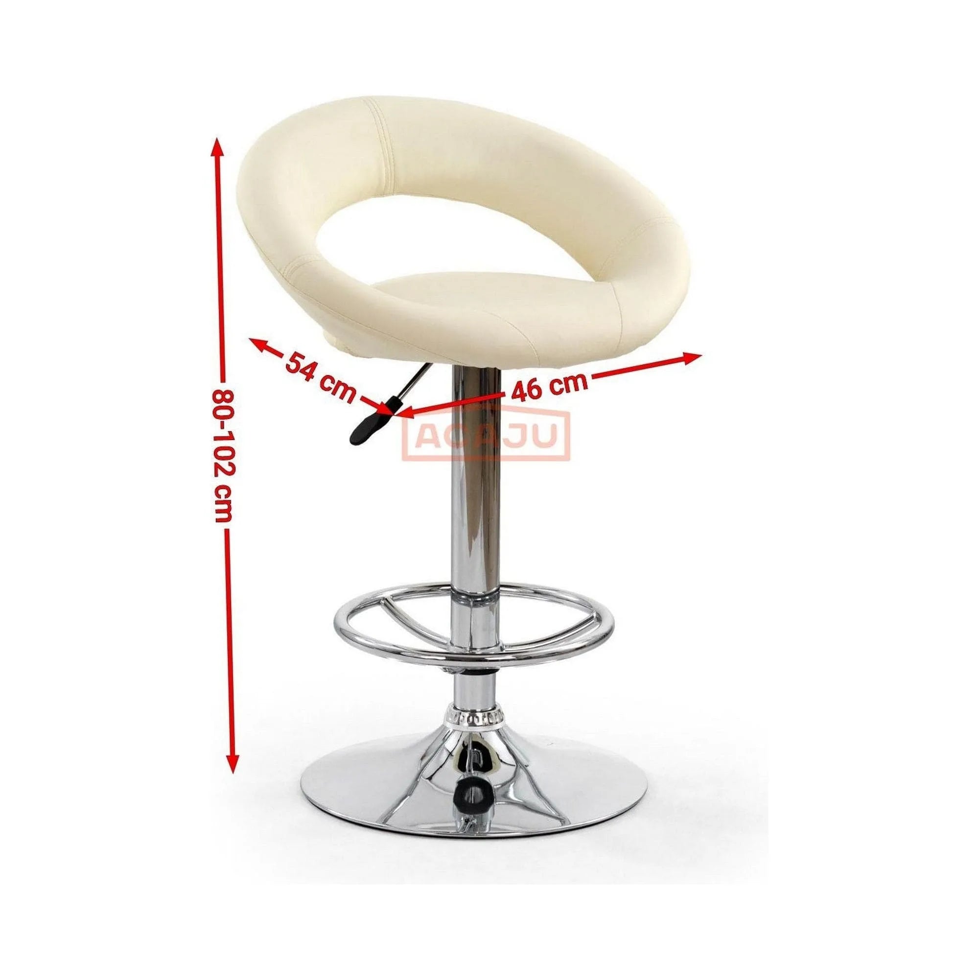 Scaun bar H15, crem/crom, piele ecologica/metal, 54x46x80/102 cm