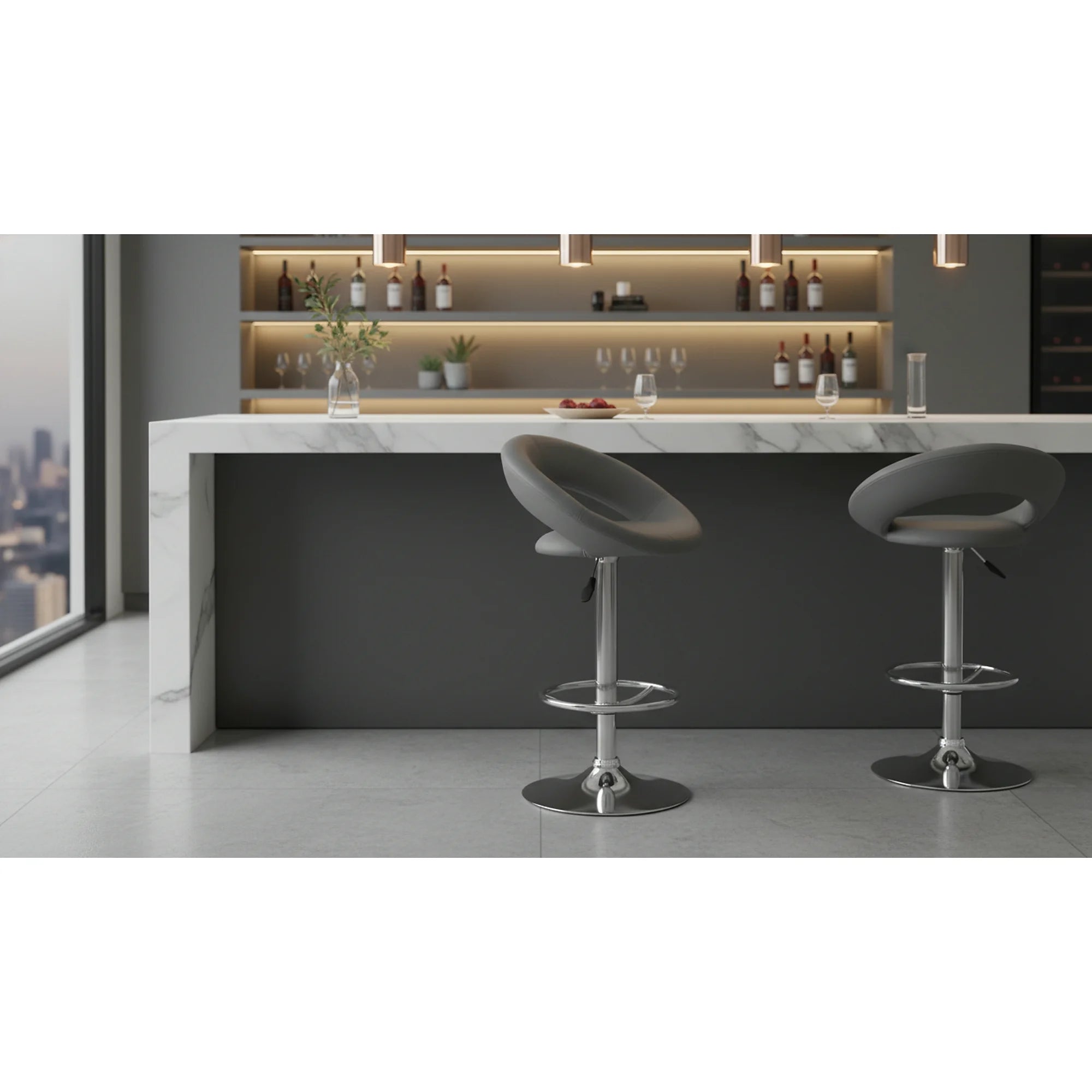 Scaun bar H15, gri/crom, piele ecologica/otel, 54x46x80/102 cm