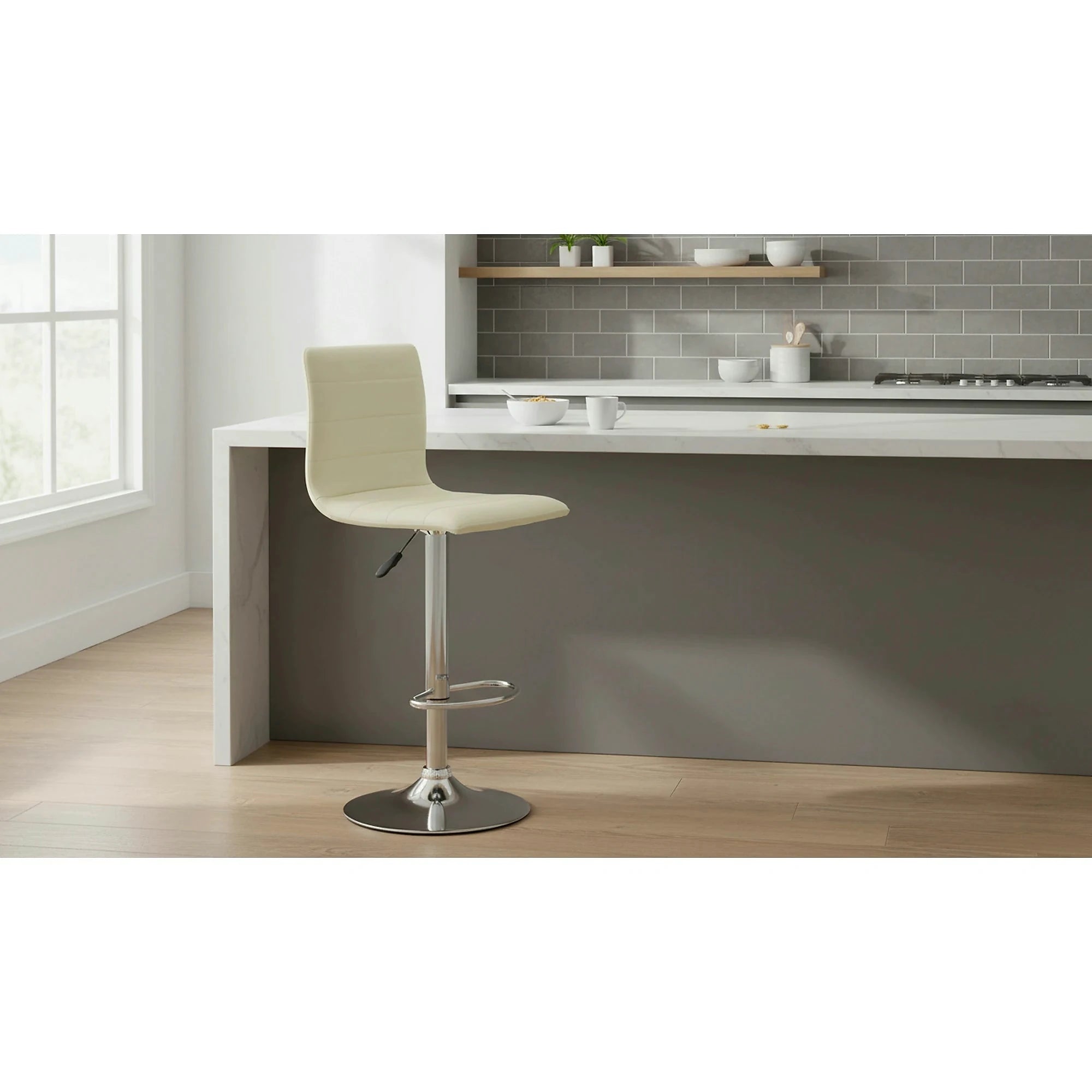 Scaun bar H21, crem/crom, piele ecologica/otel, 40x42x93/115 cm