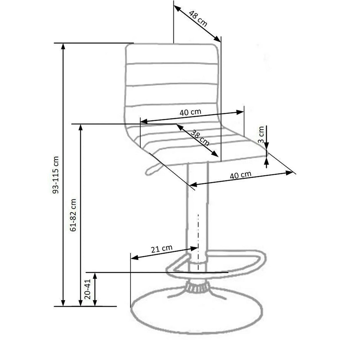 Scaun bar H21, crem/crom, piele ecologica/otel, 40x42x93/115 cm