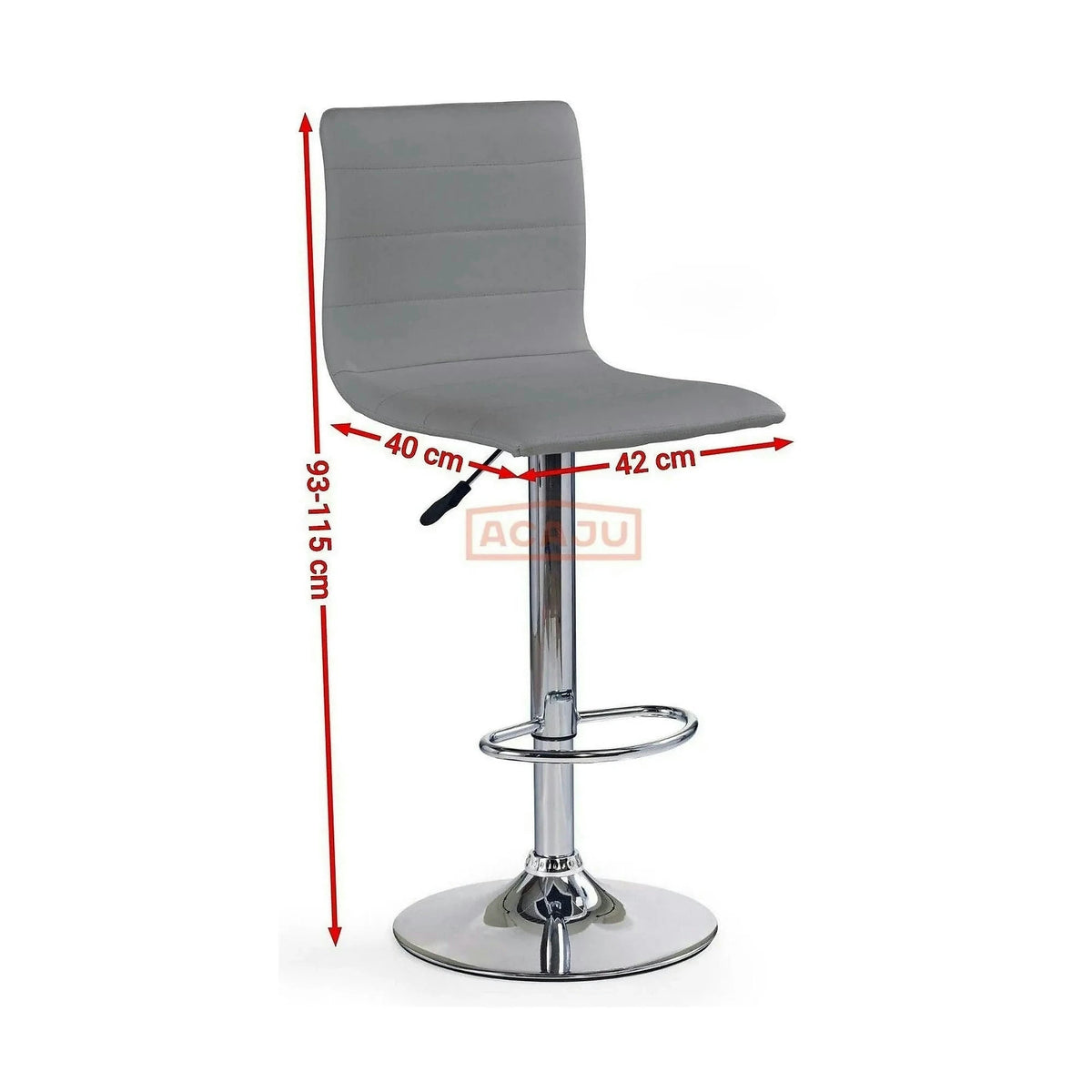 Scaun bar H21, gri/crom, piele ecologica/otel, 40x42x93/115 cm