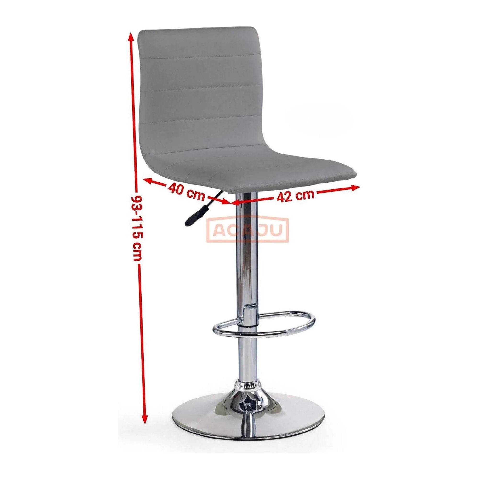 Scaun bar H21, gri/crom, piele ecologica/otel, 40x42x93/115 cm