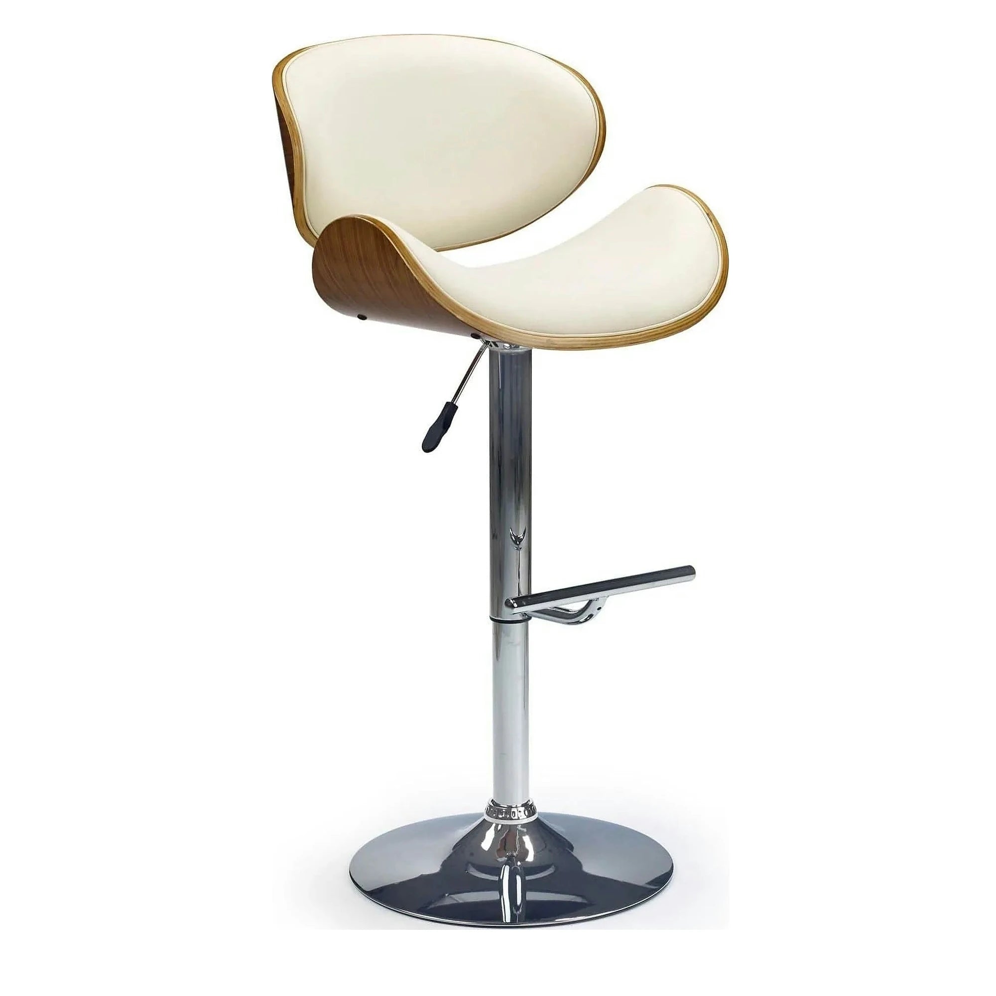 Scaun bar H44, crem/nuc/crom, piele ecologica/placaj indoit/otel, 53x48x93/115 cm