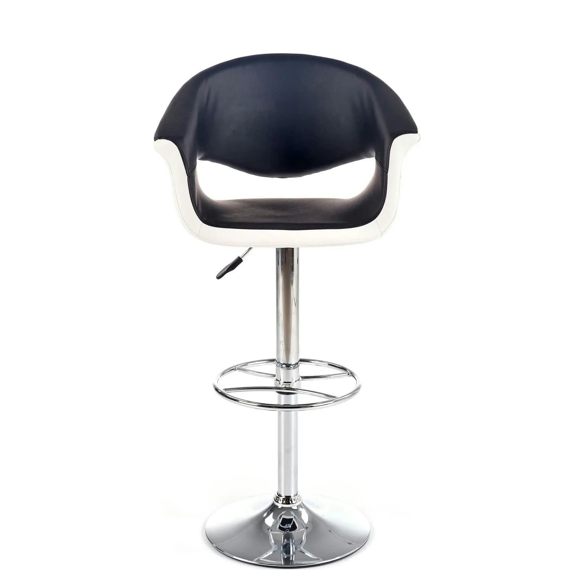Scaun bar H46, negru/alb/crom, piele ecologica/otel, 60x46x93/115 cm