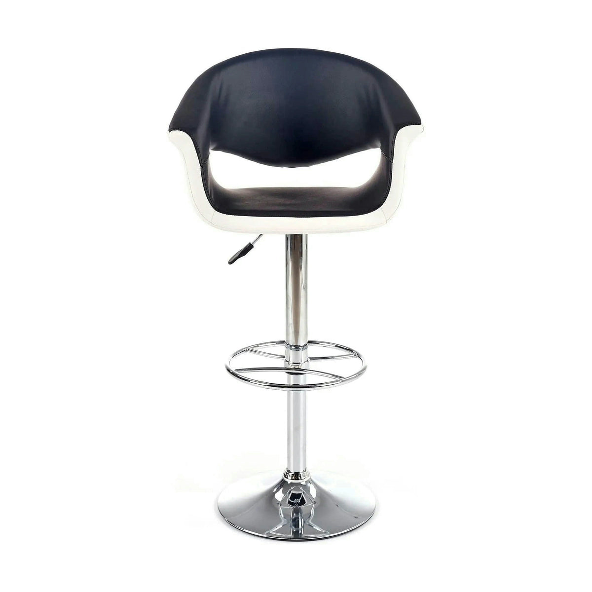 Scaun bar H46, negru/alb/crom, piele ecologica/otel, 60x46x93/115 cm