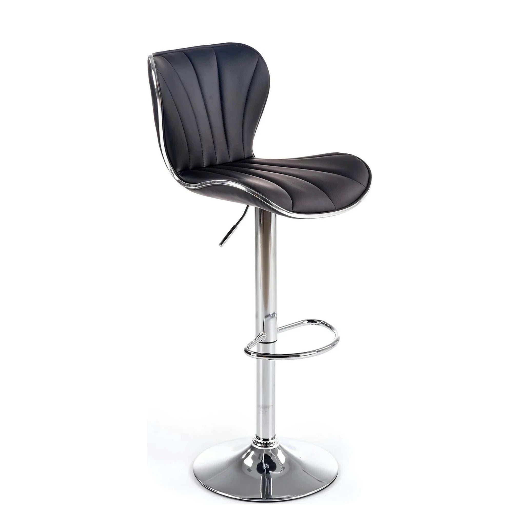 Scaun bar H69, negru/crom, piele ecologica/otel, 48x55x91/111 cm