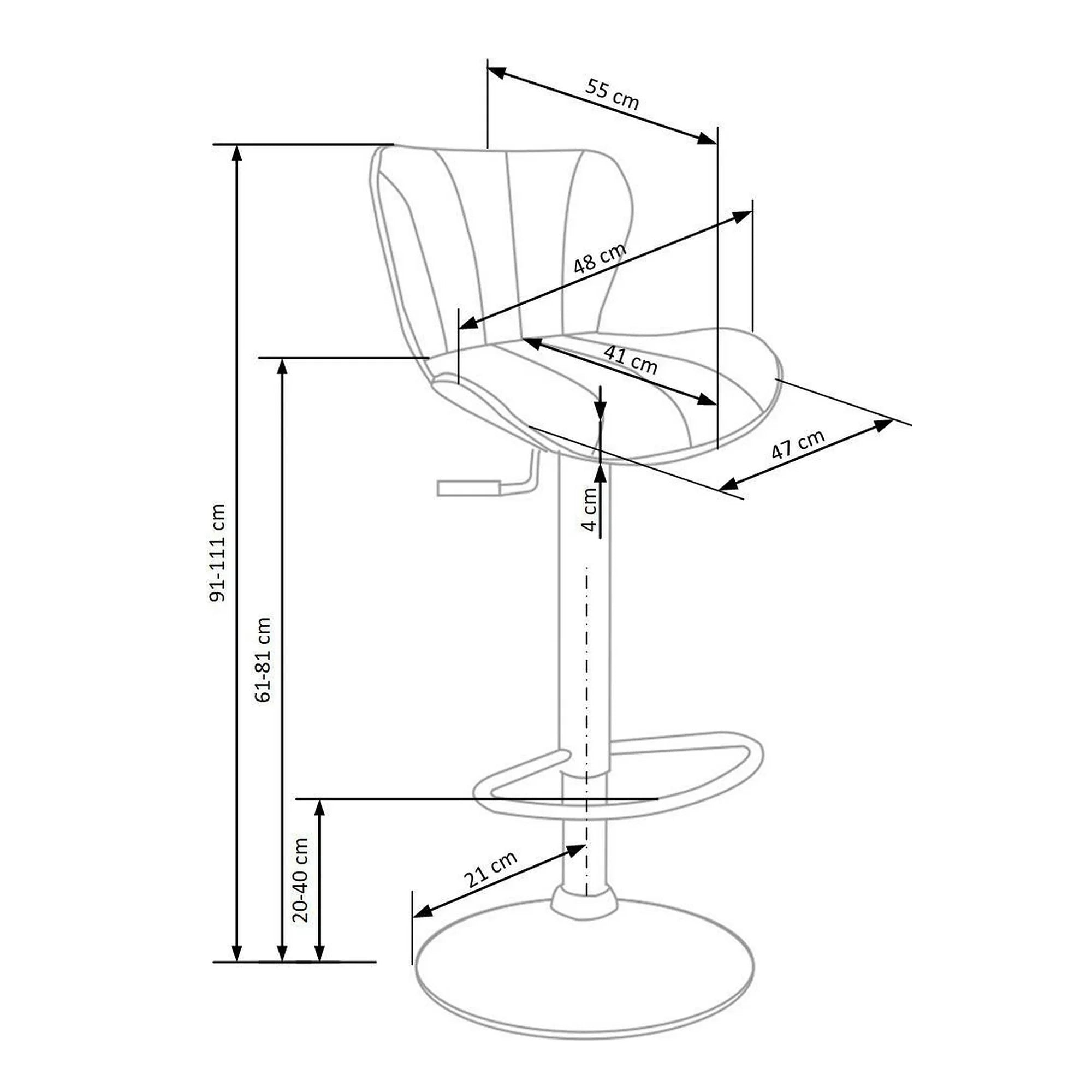Scaun bar H69, negru/crom, piele ecologica/otel, 48x55x91/111 cm