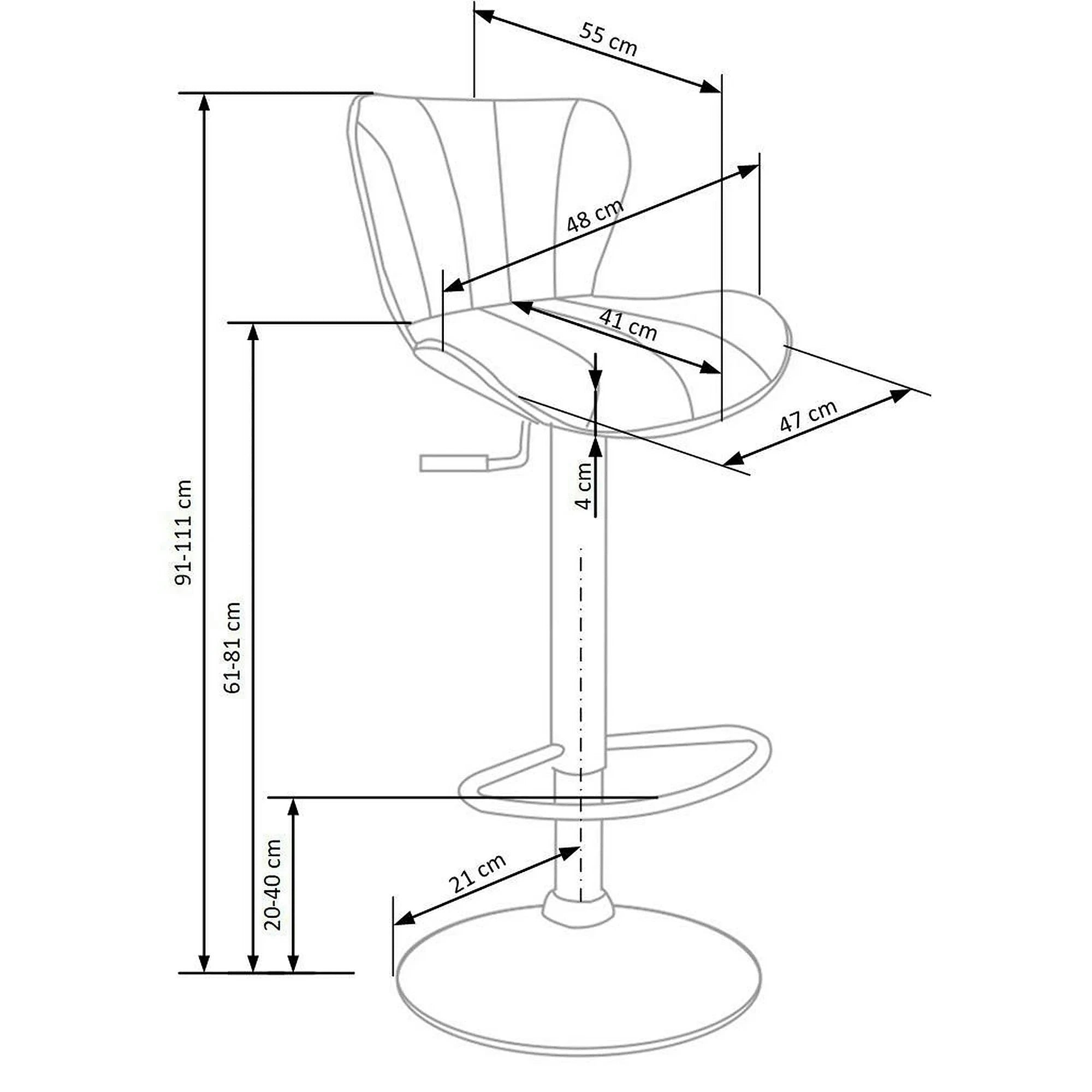 Scaun bar H69, negru/crom, piele ecologica/otel, 48x55x91/111 cm
