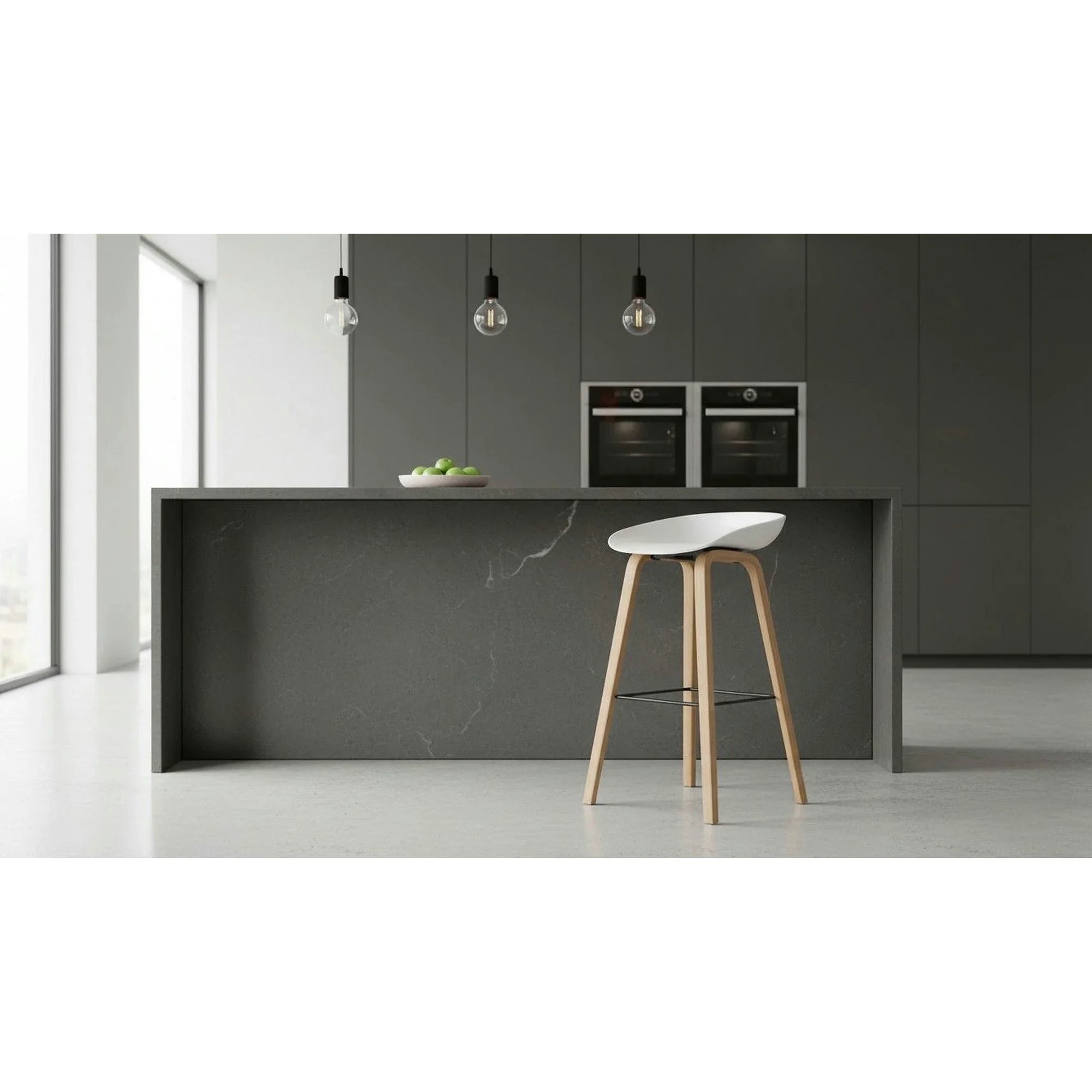 Scaun bar H86, gri/alb/stejar sonoma, stofa/plastic/lemn, 43x42x81 cm