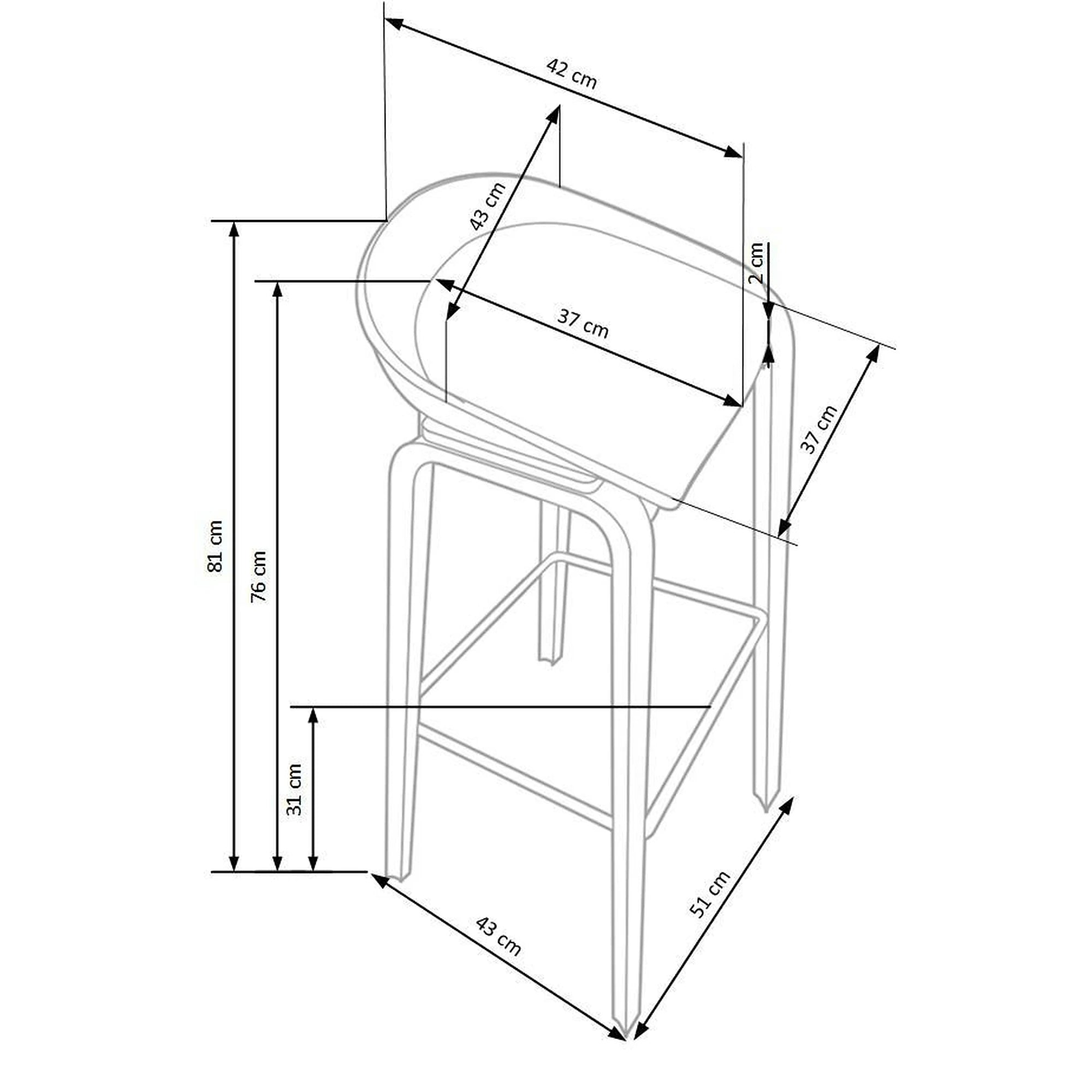 Scaun bar H86, gri/alb/stejar sonoma, stofa/plastic/lemn, 43x42x81 cm