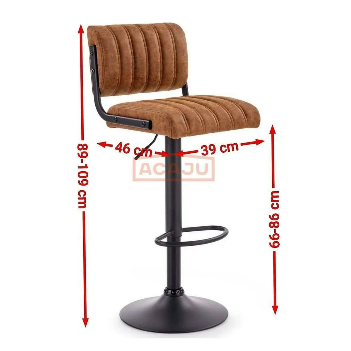 Scaun bar H88, maro/negru, piele ecologica/otel, 39x46x89/109 cm