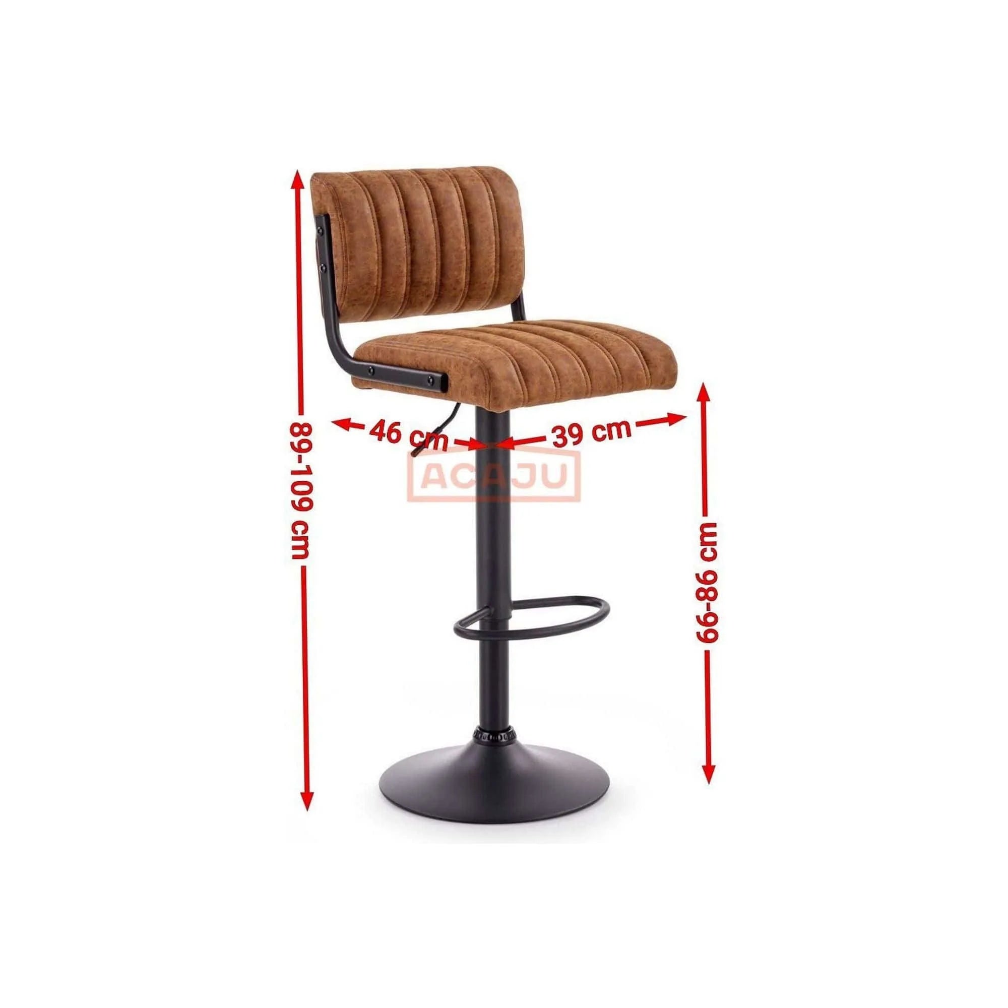 Scaun bar H88, maro/negru, piele ecologica/otel, 39x46x89/109 cm