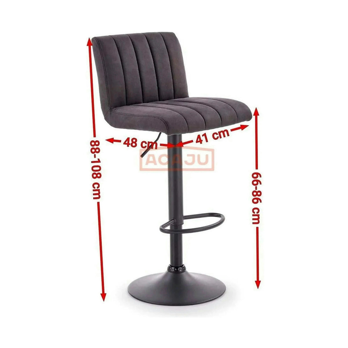 Scaun bar H89, gri inchis, piele ecologica/otel, 41x48x88/108 cm