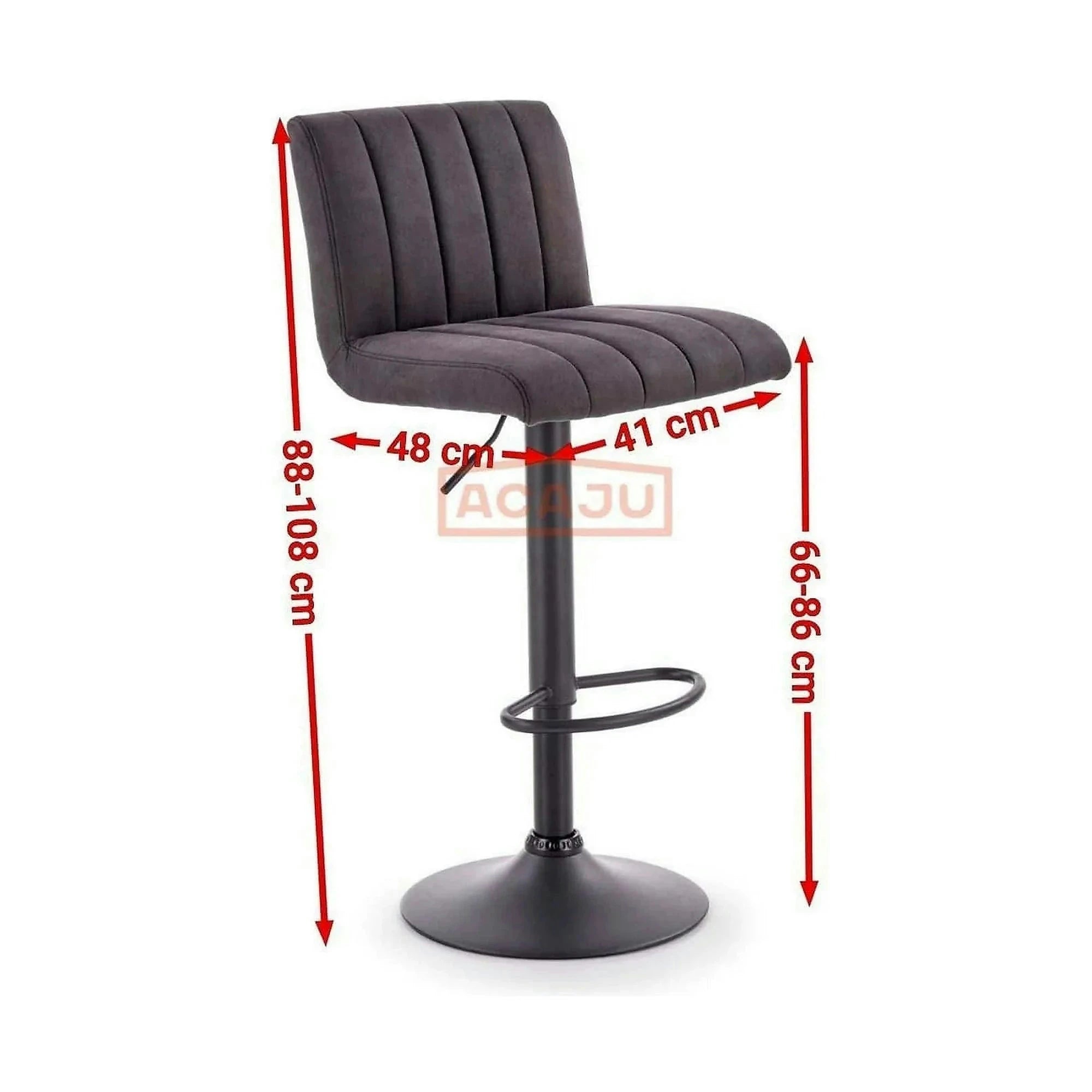 Scaun bar H89, gri inchis, piele ecologica/otel, 41x48x88/108 cm
